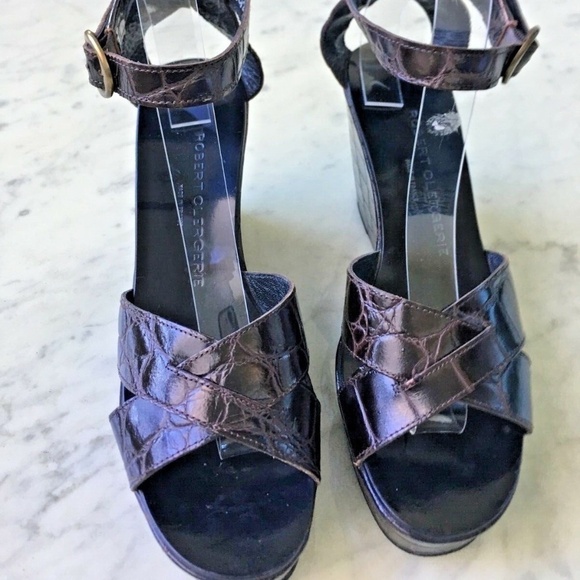 AUTHENTIC ROBERT CLERGERIE WEDGE PLATFROM SANDALS 38.5 - 8 1/2 - Picture 1 of 7